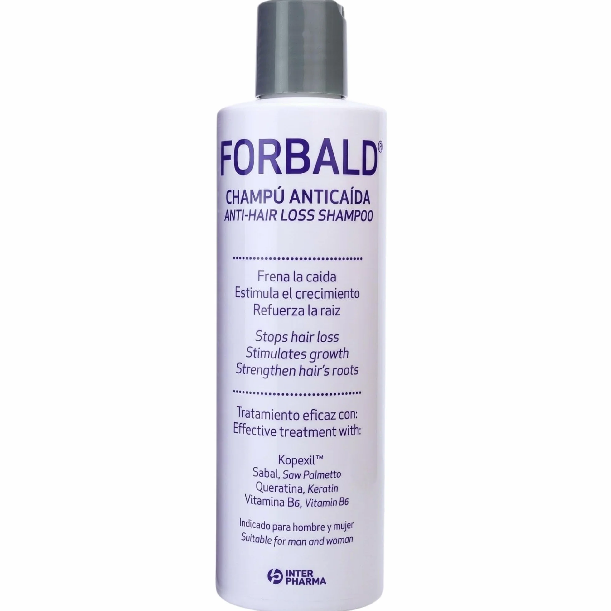 INTERPHARMA SA Forbald Champú Anticaída 250 ml con Kopexil, Queratina y Sabal