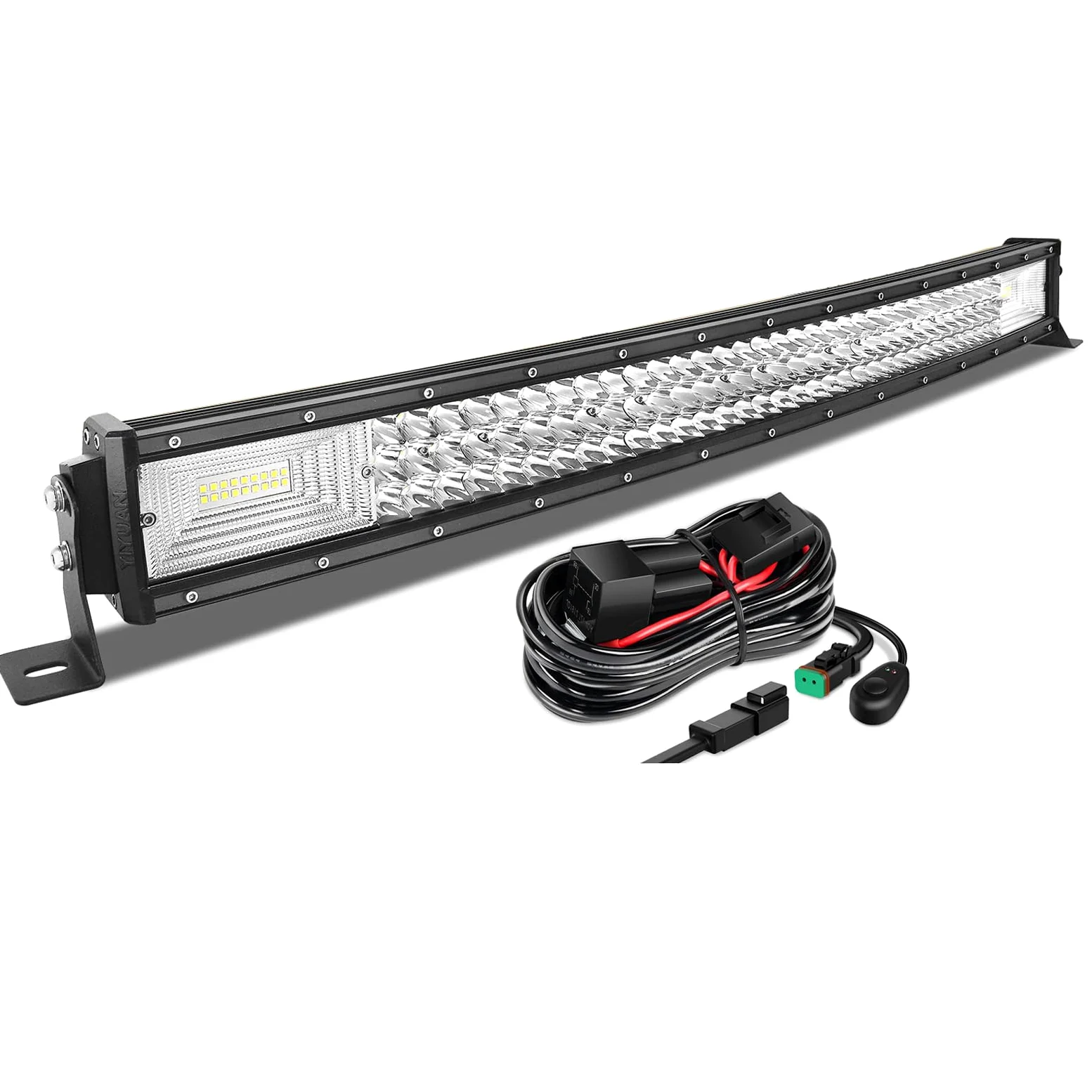 AUXTINGS 82cm 405W Barra LED Curvada Offroad Barra de luz LED con cableado DT 12V 24V Combo Beam Spot y Flood LED Luces de Trabajo para Tractor Coche Camión Barco 4x4 ATV,Impermeable