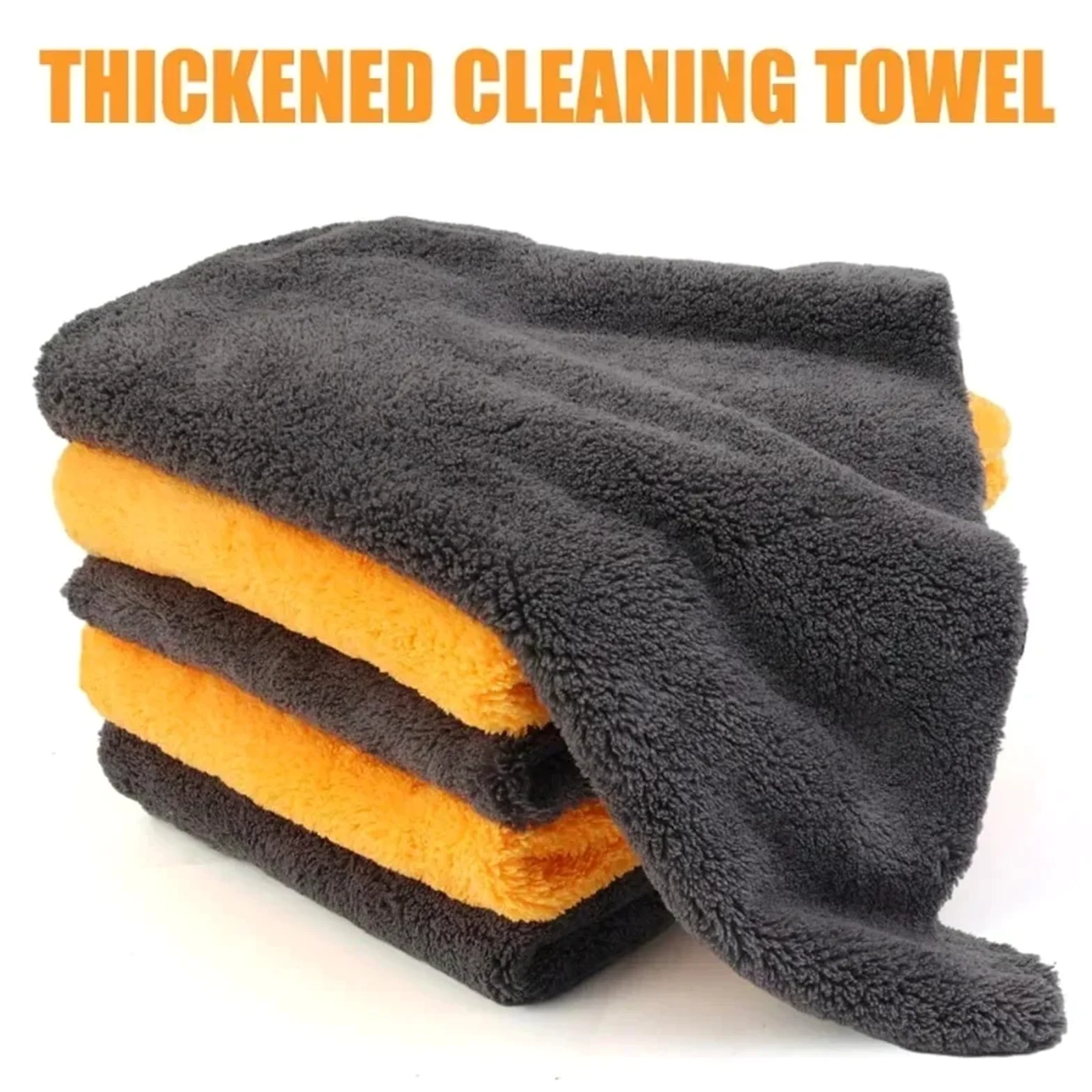 Toallas gruesas de microfibra para coche, felpa suave, superabsorbentes, sin bordes, para lavado de coche, toallas de secado (naranja, 9 piezas)