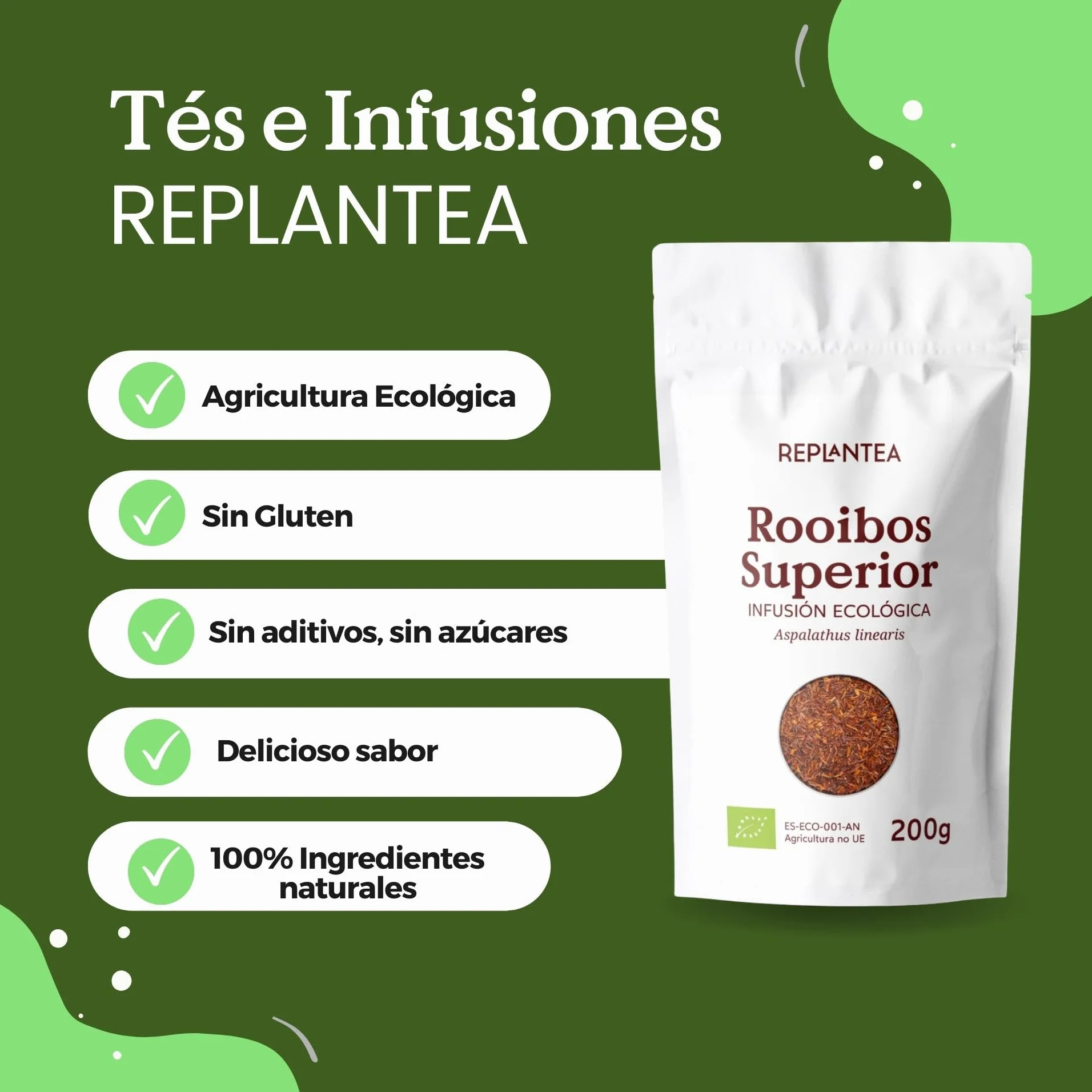 Té Rooibos Orgánico a Granel 200g 100 Tazas REPLANTEA