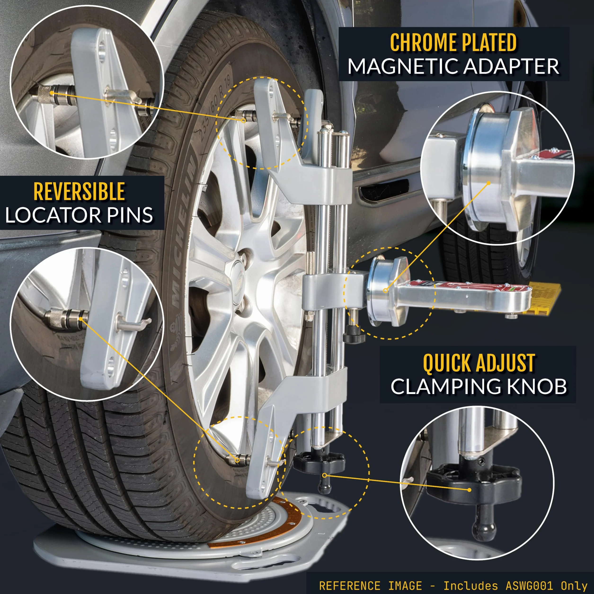 AutoSolo Abrazadera de Rueda para Alineación DIY - Adaptador Magnético Universal para Calibres de Camber - Compatible con Rines 11-25" (2 Unidades)