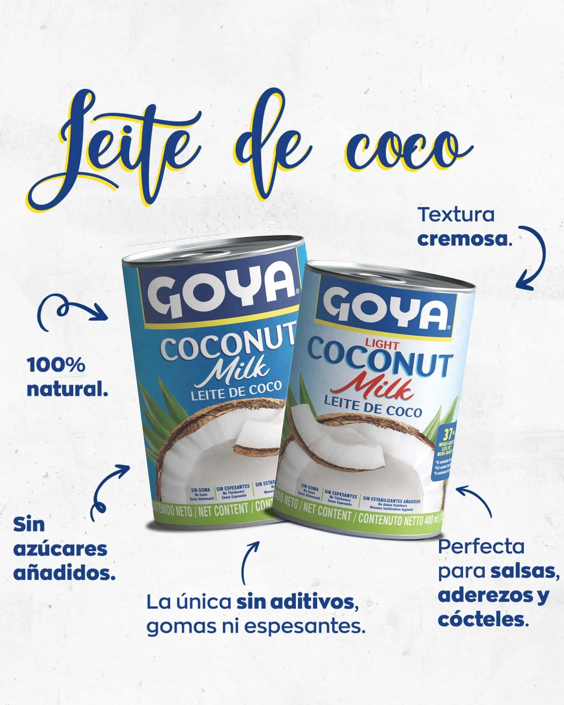 Goya Leche de Coco 400ml, Sin Azúcar Añadida, Sin Aditivos