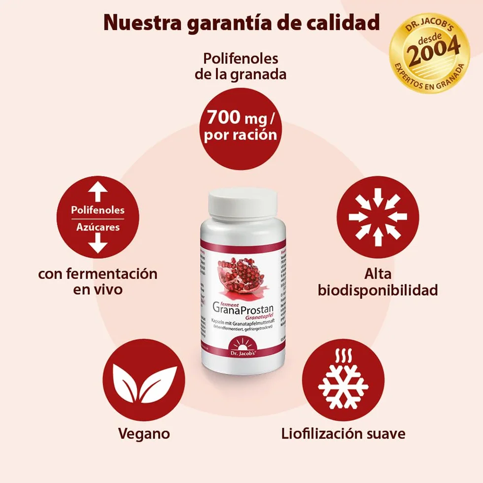 Dr. Jacob’s GranaProstan Fermentado 100 Cápsulas 700 mg Polifenoles Punicalagina Extracto de Granada