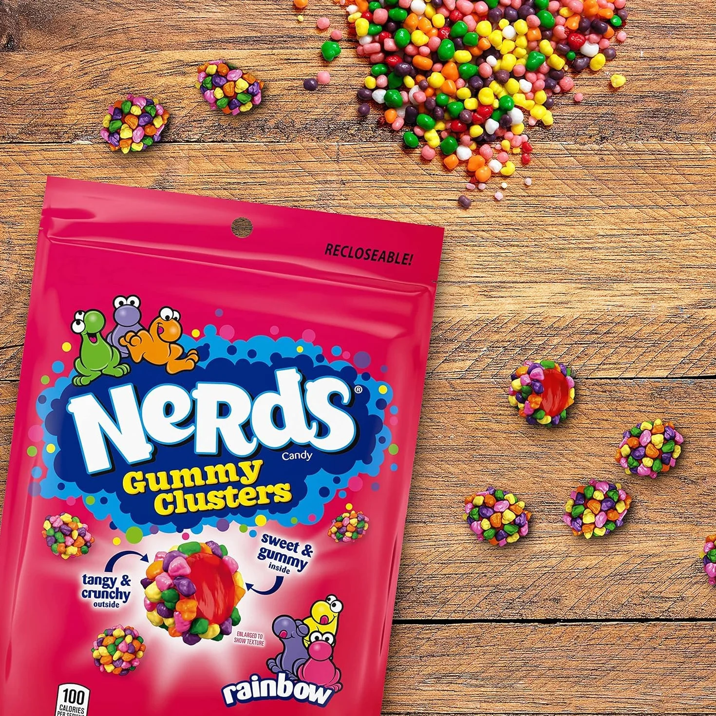 Nerds Gummy Clusters Fruits Peg Bag Caramelos con Texturas Múltiples Ácidos y Crujientes Centro Gomoso Pack de 10 Bolsas x 113 g