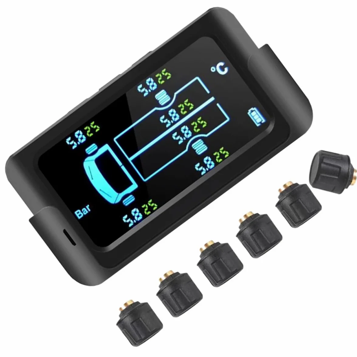 Sistema de Monitoreo de Presión de Neumáticos Solar para Autobús y Camión, Pantalla a Color de Alta Definición, 6 Sensores Externos Material Abs y PC