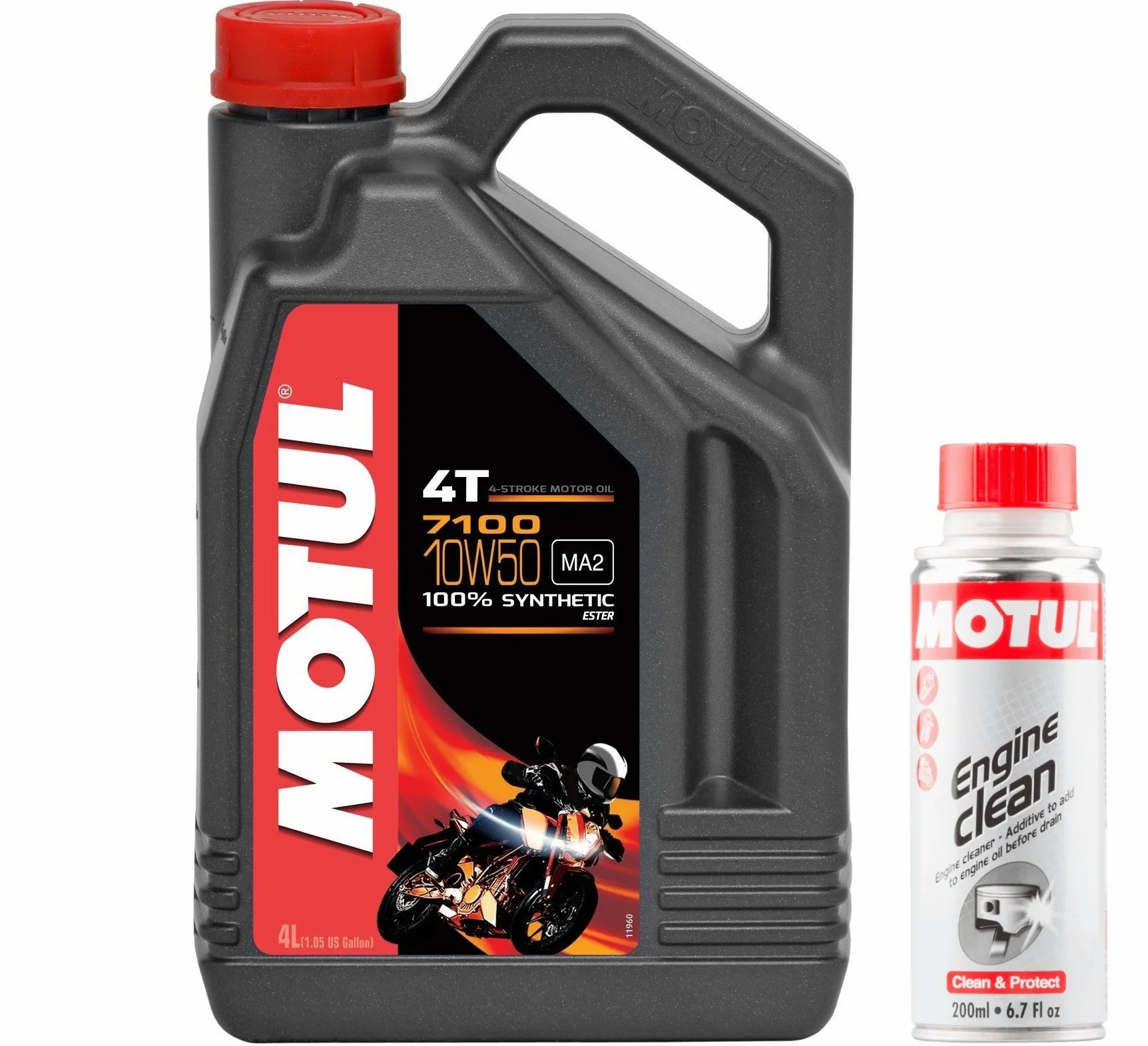 Motul Duo Aceite Moto 7100 4T 10W-50, 4 litros + Engine Clean 200 ml
