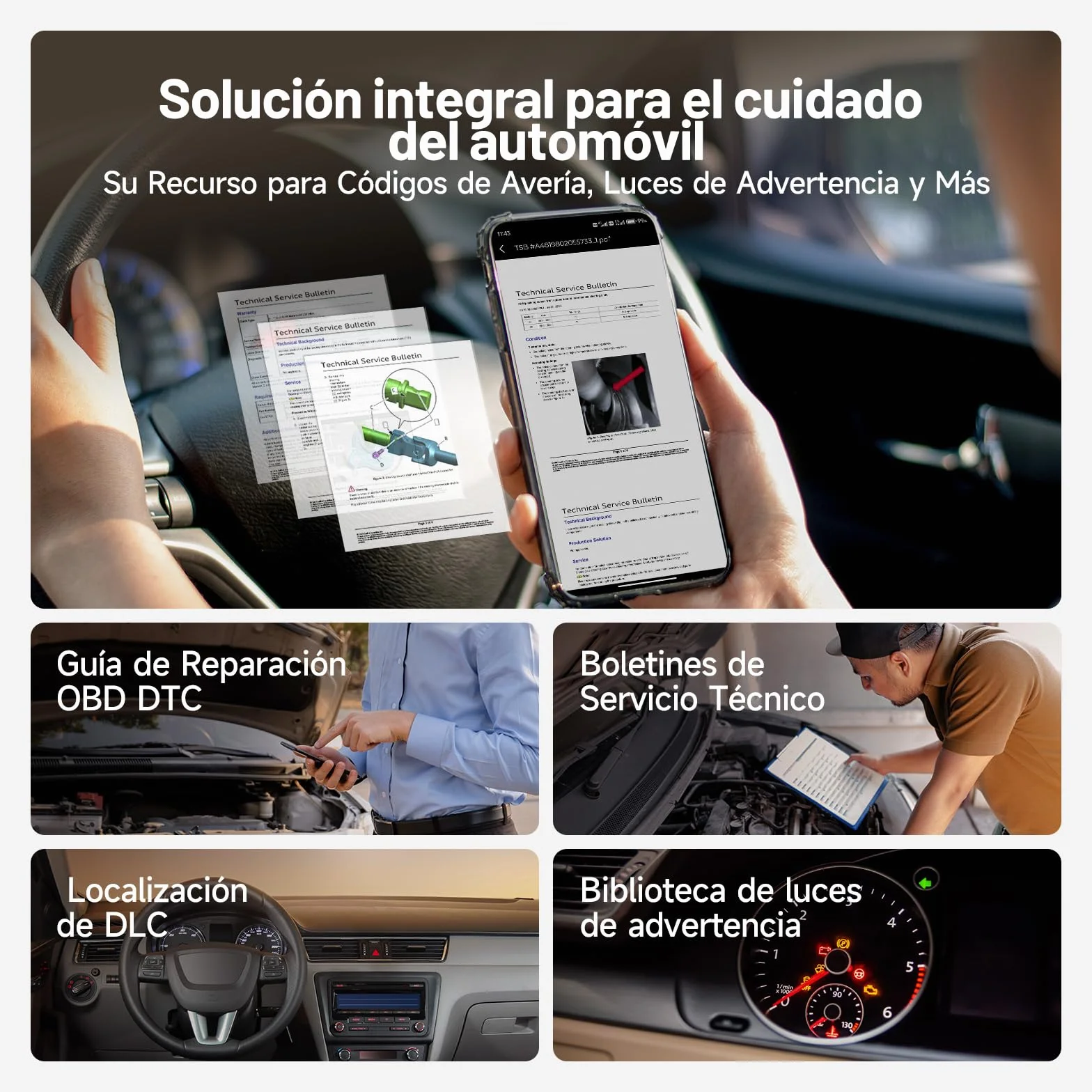 TOPDON Carpal-A OBD2 Diagnosis, Bluetooth Diagnosis Coche Multimarca,Diagnóstico de Todos los Sistemas, 6 Servicios Reset, AutoVIN, Smog Check, Guía de Reparación, Inspección del Motor