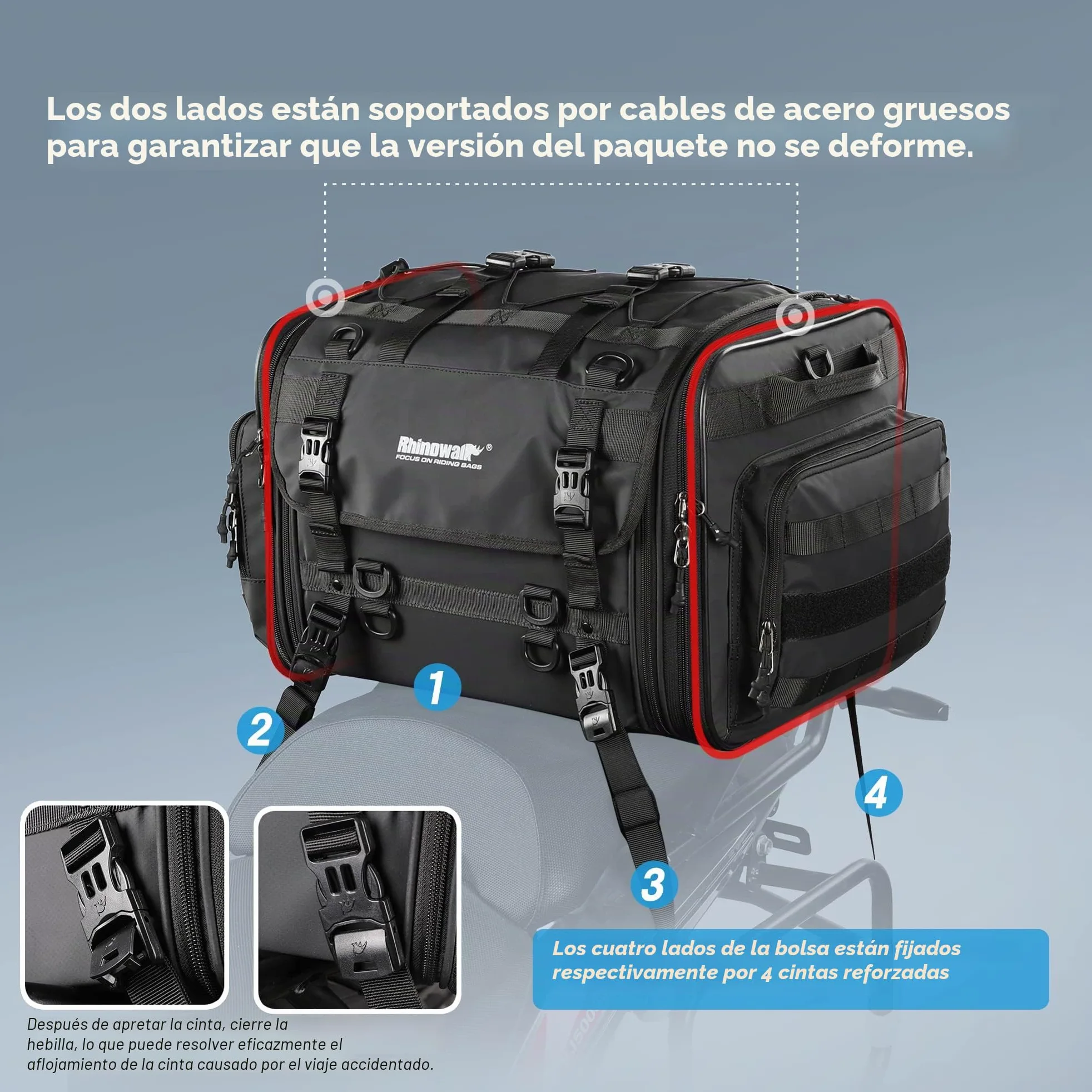Rhinowalk - Alforja para Moto de 40-60 l, Impermeable, para Asiento Trasero