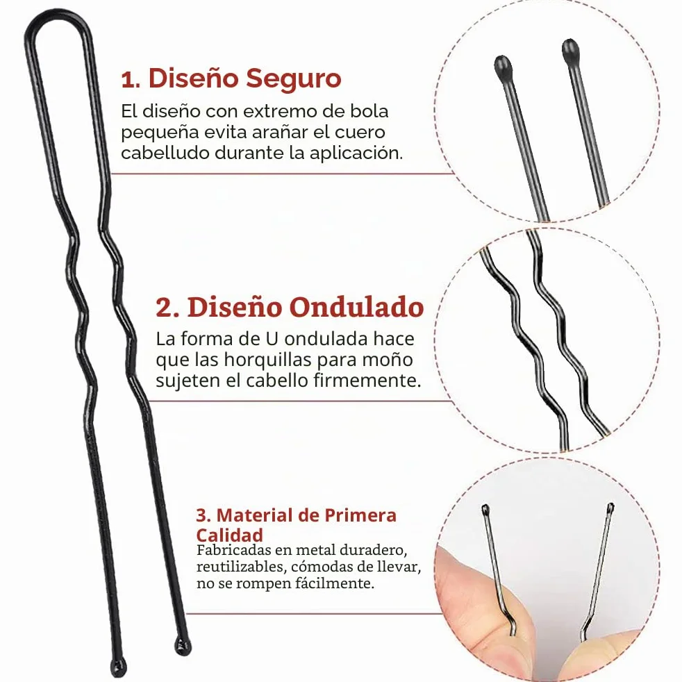 Horquillas para el Pelo 5 cm 6 cm Metal en Forma de U Invisible con Caja de Almacenamiento 200 Piezas Negro Marrón