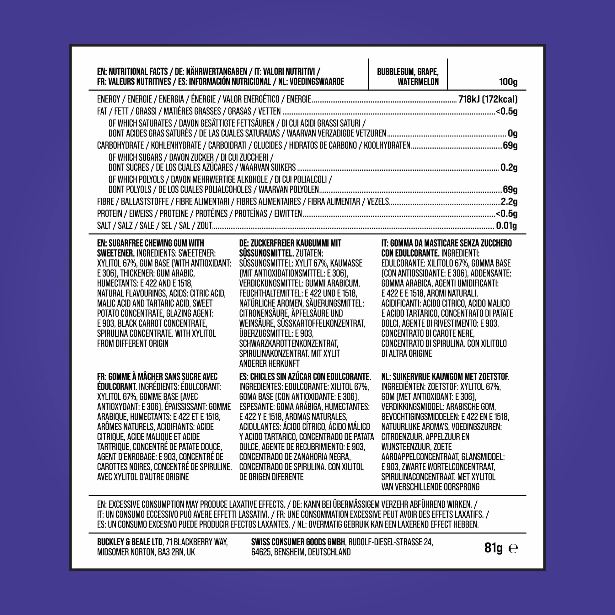 PUR Jumbo Gum Sin Aspartamo Con Xilitol Sabor Natural Bubblegum 20 Piezas
