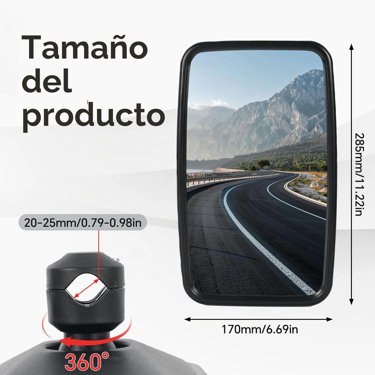 Espejos universales para tractor 28,5 x 17 cm PVC retrovisores con carcasa y soporte