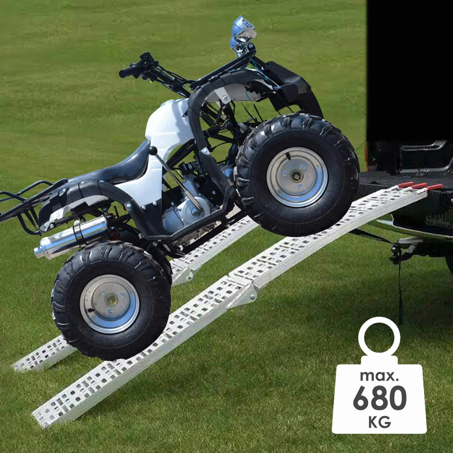Randaco 1 rampa de carga plegable, 680 kg, barra de carga de acero galvanizado, antideslizante, para tractor de césped, motocicleta, ATV, quad, coche, rampa de carga