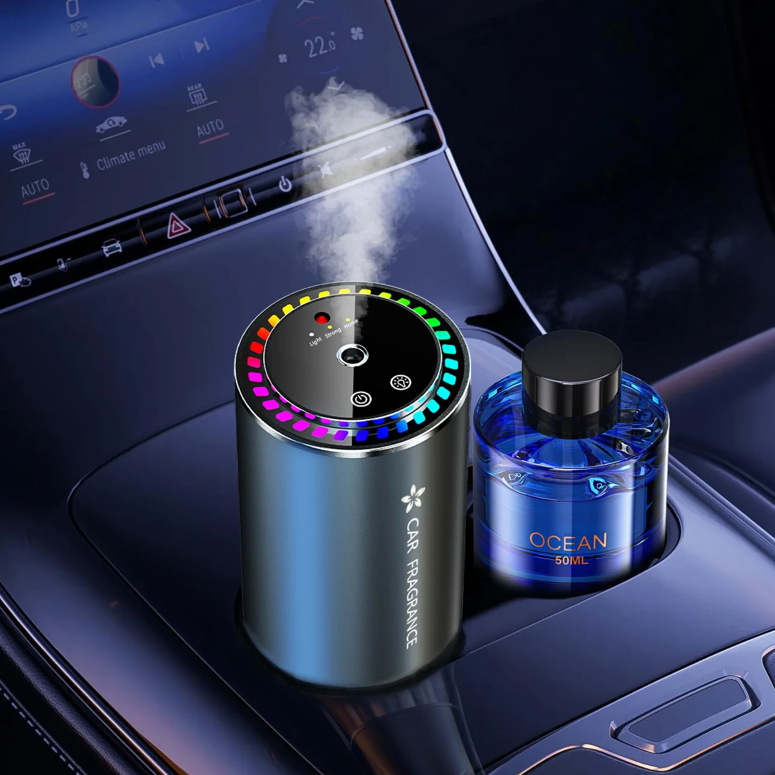 2025 Ambientador eléctrico para coche con perfume de 50 ml (colonia), difusor ultrasónico, 3 modos inteligentes, encendido/apagado automático, batería recargable incorporada