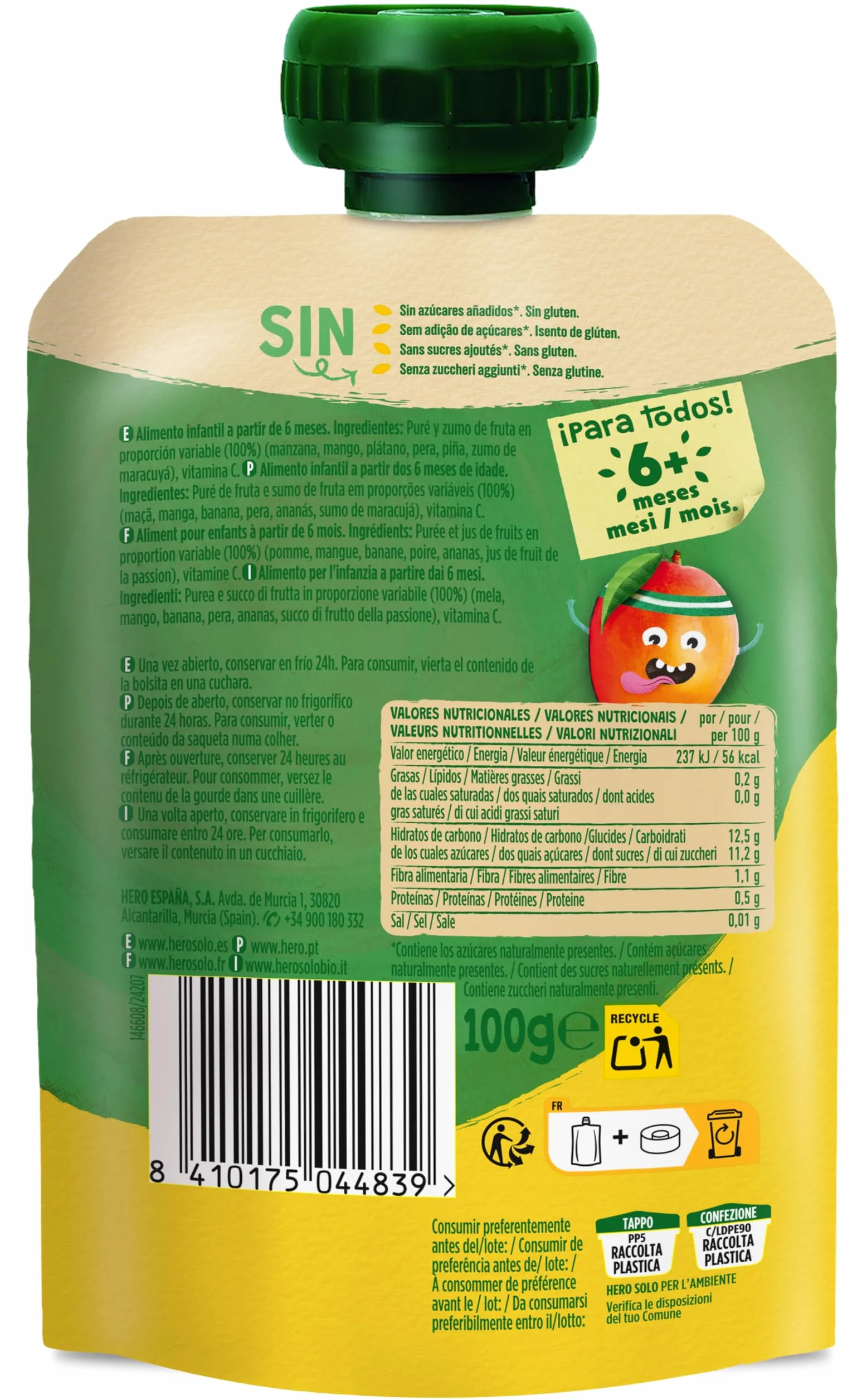Hero Baby Mi Fruta Bolsitas de Fruta sabor Tropical 100 g