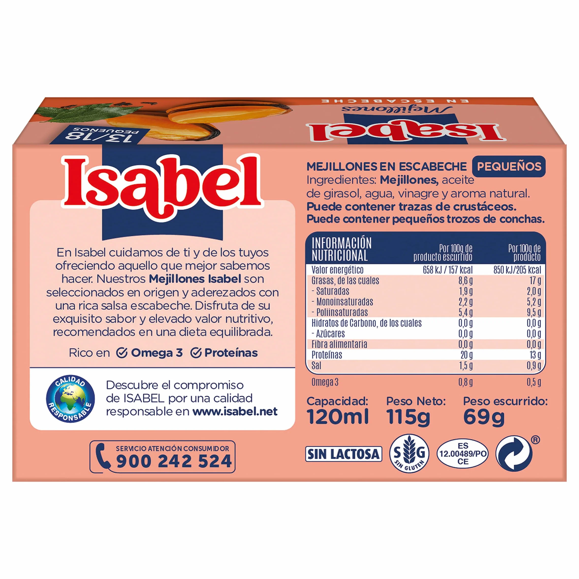 Isabel Mejillones De Las Rías Gallegas En Salsa Escabeche 115 g 13-18 Piezas