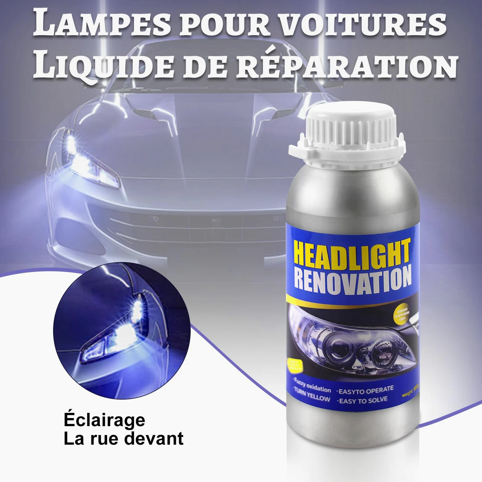 Reparación Faros, Pulir Faro,800g Pulido Faros Coche,Renovador Faros Coche,Kit Reparación Lente Faros Coche,Restauración Faros para Amarillear/Rayones/Grietas