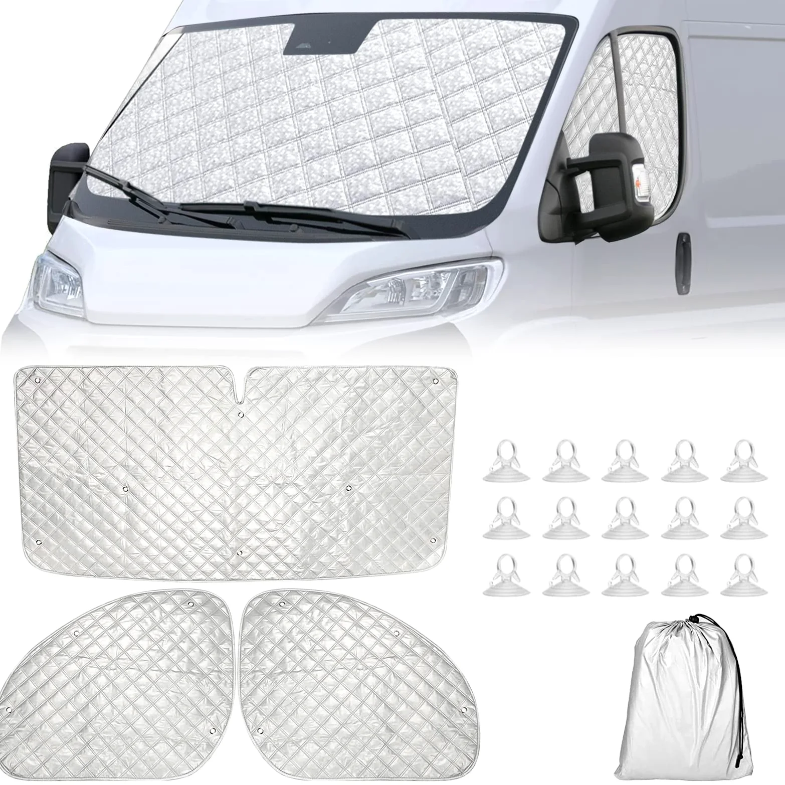 Protector de Parabrisas para Cubierta de Parabrisas de Coche para FIAT Ducato 2006-2021,Parasol Coche Termico,Cubierta de Parasol Interna para el Automóvil,Parasol Plegable（3 Piezas ）