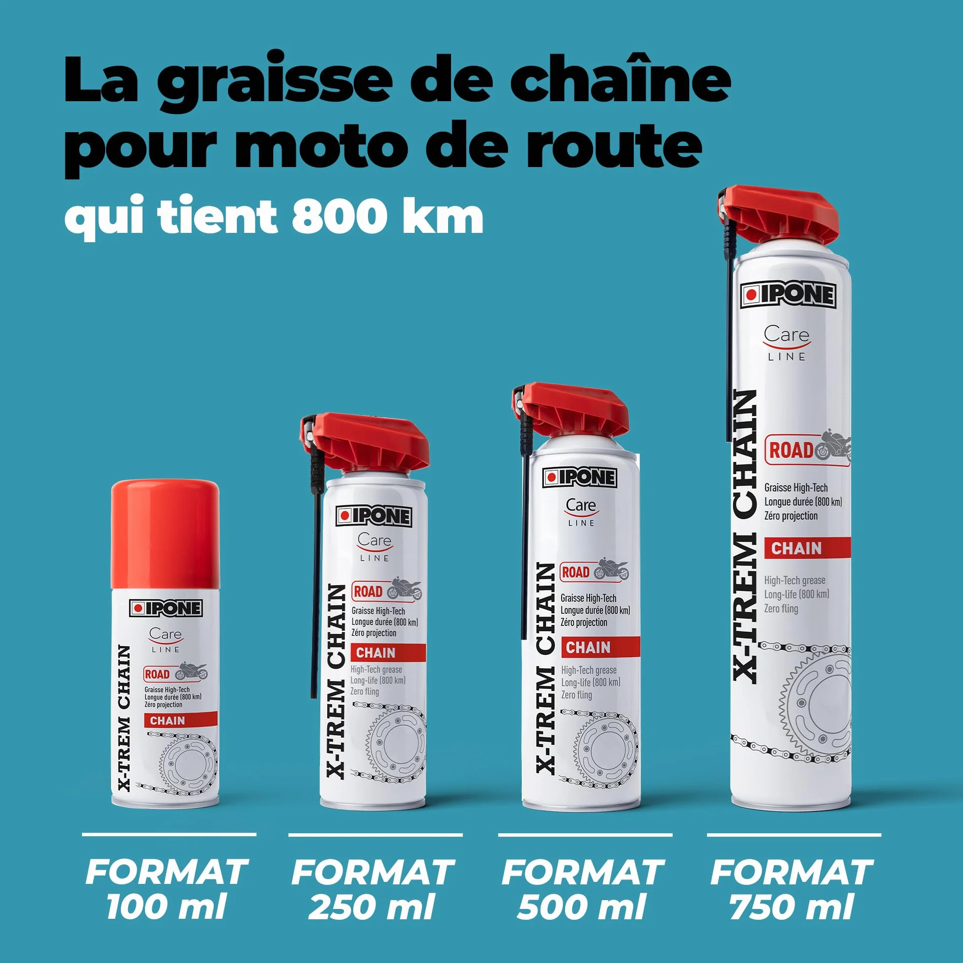 IPONE - Grasa para Cadenas Moto de Carretera X-trem Chain Road - 100 ml - Larga duración 800 km - Pulverización precisa sin Salpicaduras